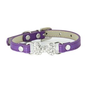 Cute Cat Traction Rope Crystal Diamond Bone Pet Collar (Option: Purple-M)