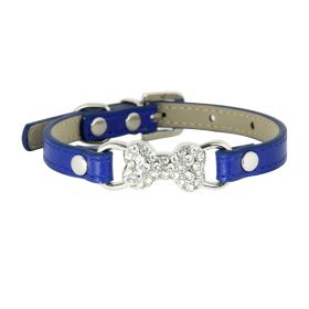 Cute Cat Traction Rope Crystal Diamond Bone Pet Collar (Option: Blue-M)