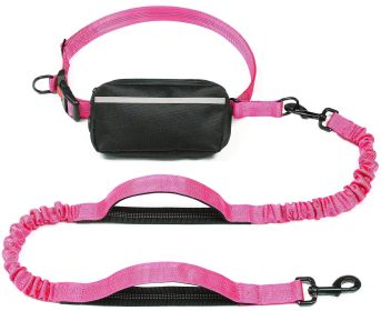 Pet Supplies Multi-functional Waist Pack Rope Reflective Sling Dog Hand Holding Rope Stretch Leash (Color: Pink)