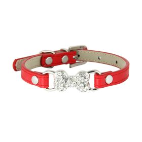 Cute Cat Traction Rope Crystal Diamond Bone Pet Collar (Option: Red-M)