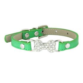 Cute Cat Traction Rope Crystal Diamond Bone Pet Collar (Option: Green-M)