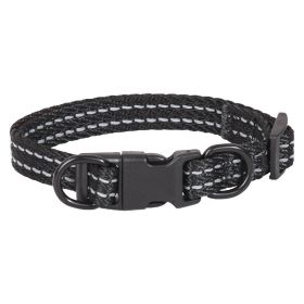 Double D Ring Release Buckle Webbing Dog Collar Reflective (Option: Black-L)